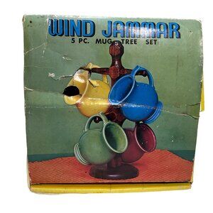 Vtg 70s Nasco Mugs Wind Jammer Set of 4 Blue Red Yellow Green w/ Box No Stand